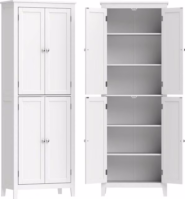 Mobiletto da bagno alto HOMCOM bianco con ripiani regolabili e ante a battente, Altezza: 170 cm – 1