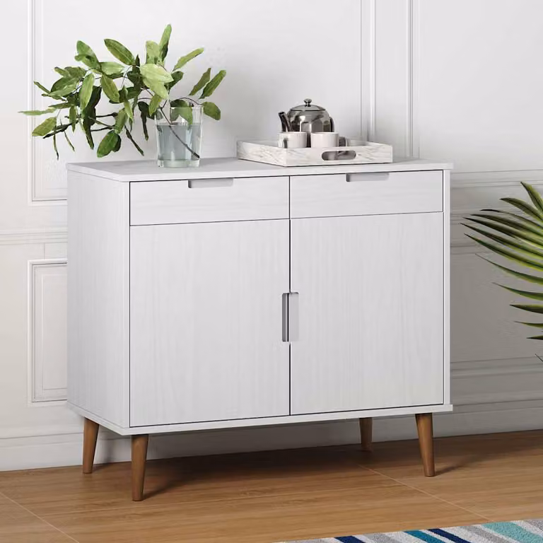 Credenza MOLDE vidaXL in legno massello di pino bianco, stile scandinavo, L 90 cm x P 40 cm x H 80 cm