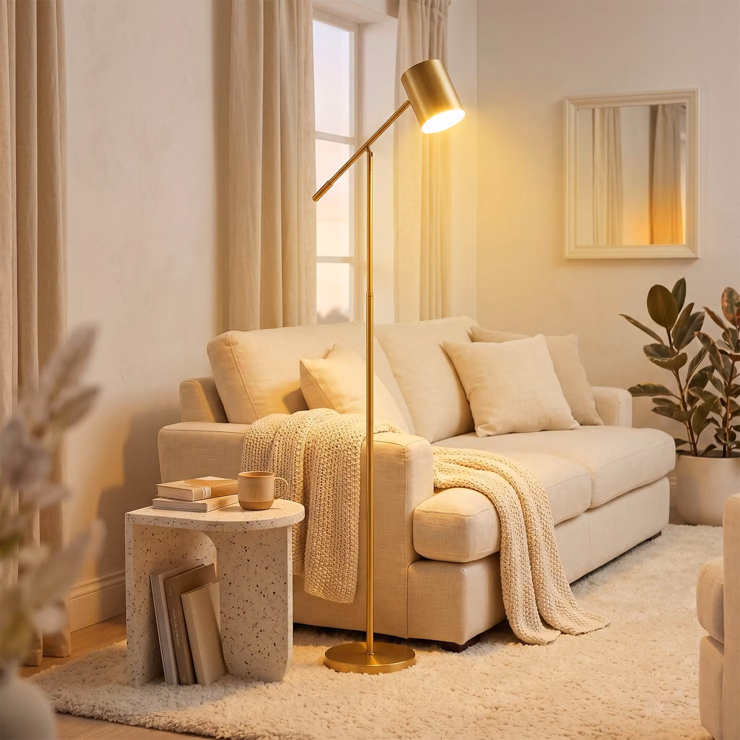Costway Lampada da terra regolabile in metallo color oro/ottone con base rotonda e interruttore a pedale per soggiorno, camera da letto o studio