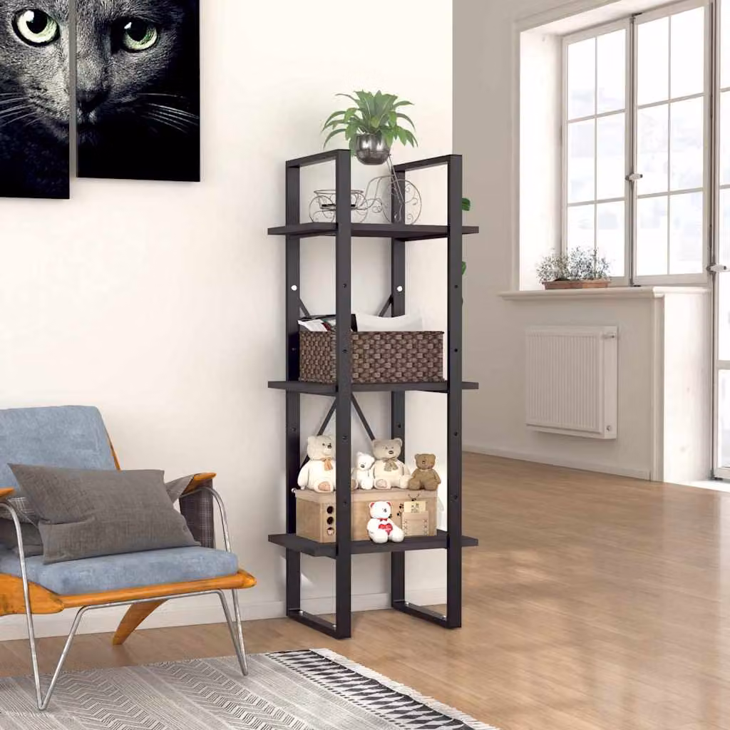 Libreria Industrial vidaXL a 3 Ripiani in Legno e Metallo, Grigia e Nera, L 40 cm x P 30 cm x H 105 cm