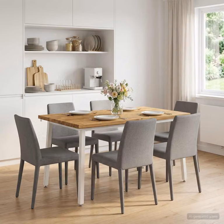 Tavolo rettangolare moderno vidaXL in legno di acacia bianco L: 140 cm, P: 70 cm, H: 75 cm
