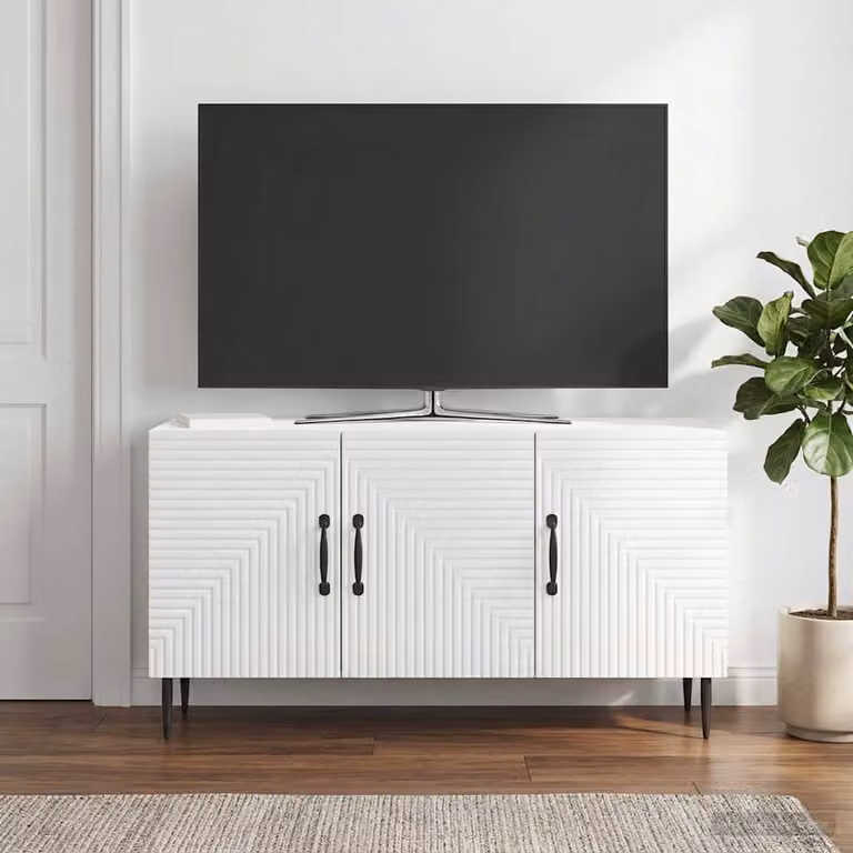 Mobile TV vidaXL Bianco Lucido in Legno e Metallo L: 99 cm, P: 34,5 cm, H: 50 cm