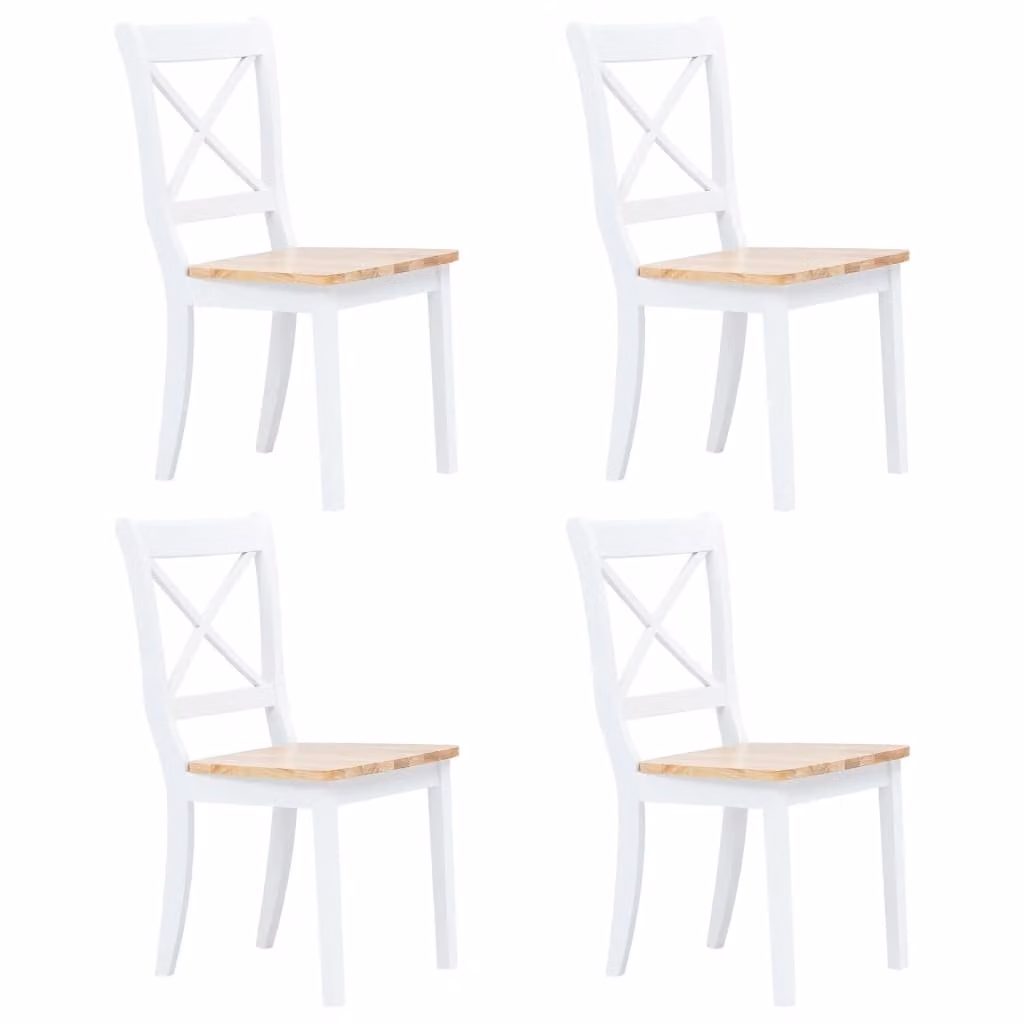 vidaXL Sedie da pranzo 4 pezzi Bianco Legno chiaro Legno massiccio Albero di gomma