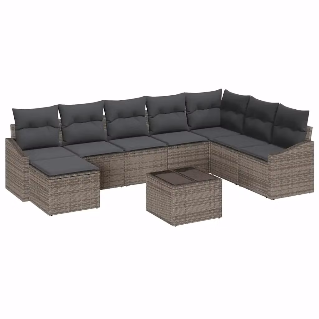 Set Divano da Giardino a L vidaXL 8 pz Grigio con Cuscini e Ottoman in Polyrattan e Metallo – 2