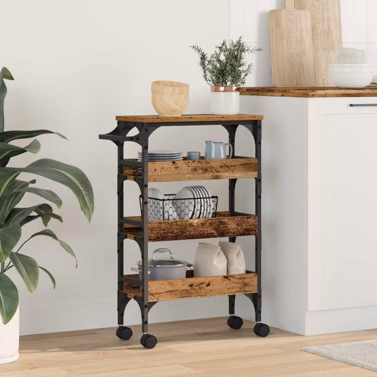 vidaXL Carrello da Cucina in Stile Industriale con Ruote, Legno Vecchio e Metallo, Marrone, L/P/H: 53 x 20 x 76 cm