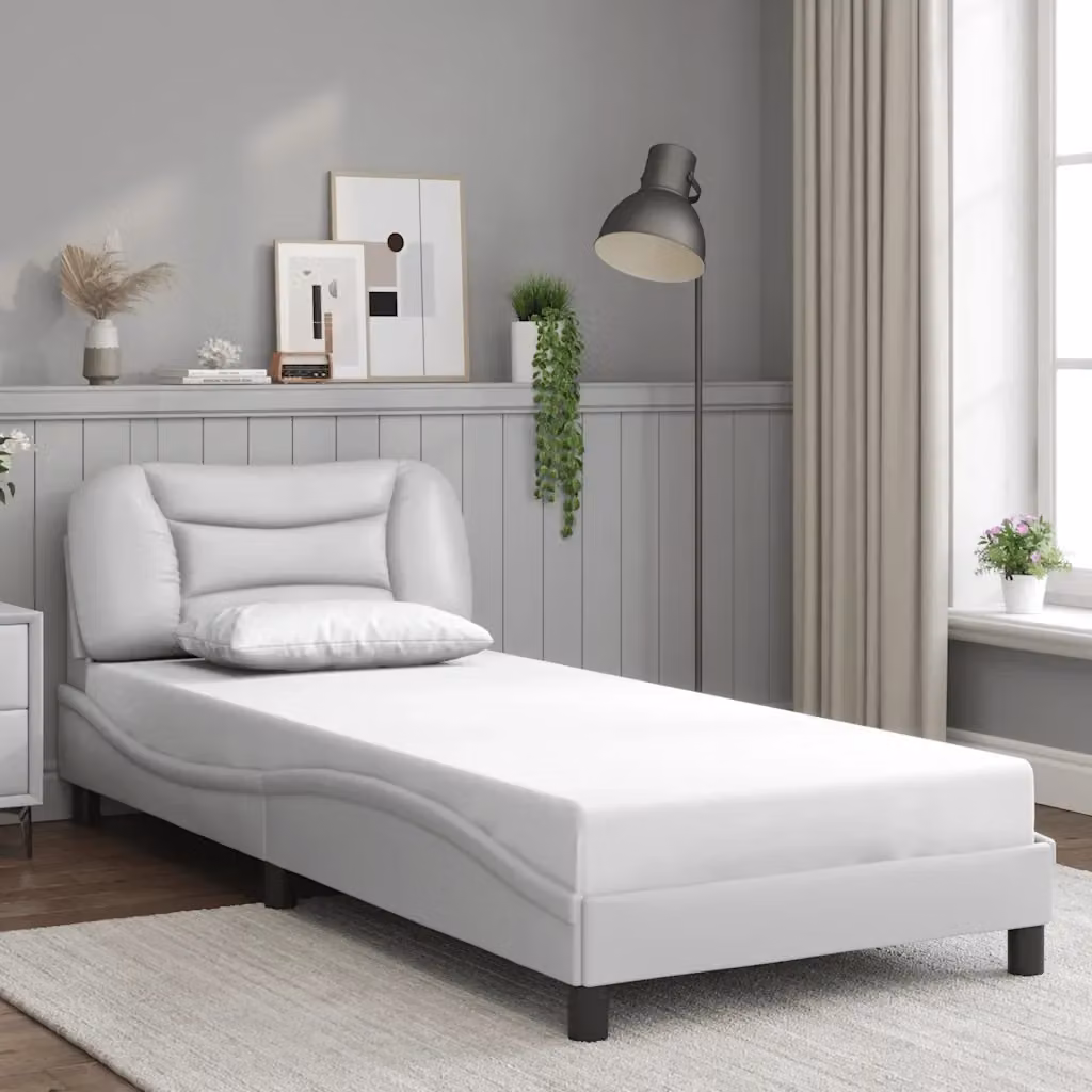 Letto singolo Hvar bianco in similpelle con struttura in legno e metallo L 80 x P 200 cm – 2