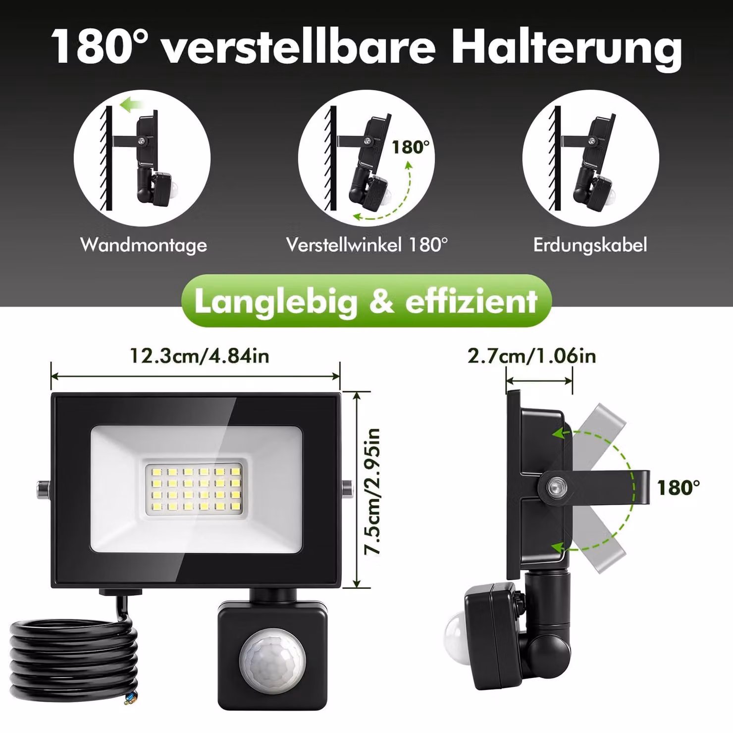 Fari a LED per esterni - Illuminazione esterna - 20 W - Confezione da 2 - Sensore di movimento - Impermeabile - 6500 K - 220–240 V