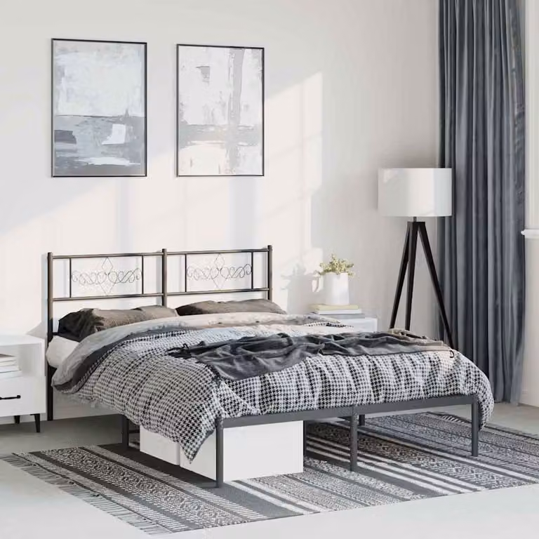 vidaXL Giroletto con Testiera in Metallo Nero L: 142 cm, P: 196 cm, H: 90 cm
