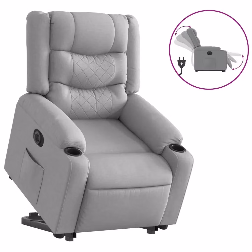 Poltrona Reclinante Alzapersona Elettrica vidaXL Grigio con Braccioli e Funzione Auto-Return – 2