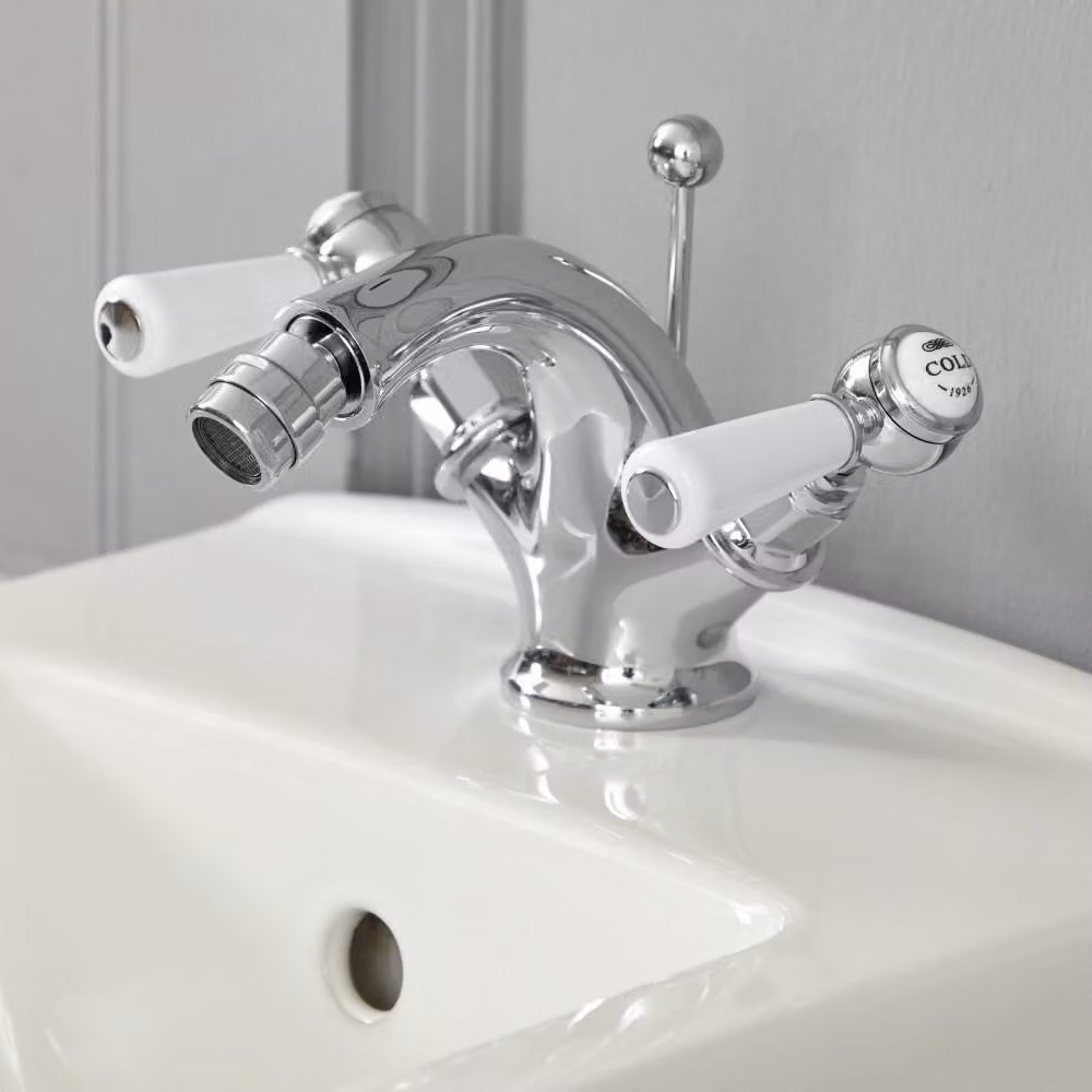 Rubinetto Bidet Monoforo a Leva - Cromo/Bianco - Stile Classico ed elegante - Elizabeth