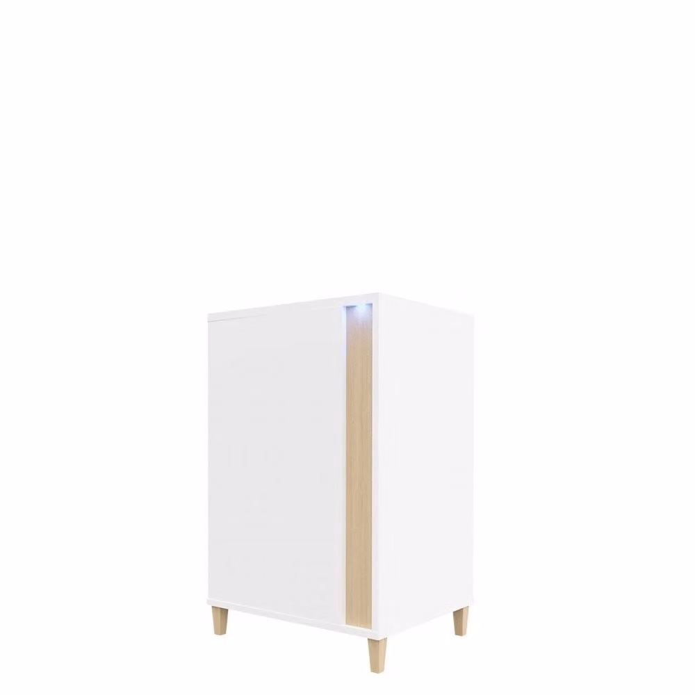 Cassettiera con illuminazione a LED BANTRY 2 – bianco / bianco lucido / impiallacciatura naturale, angolo destro
