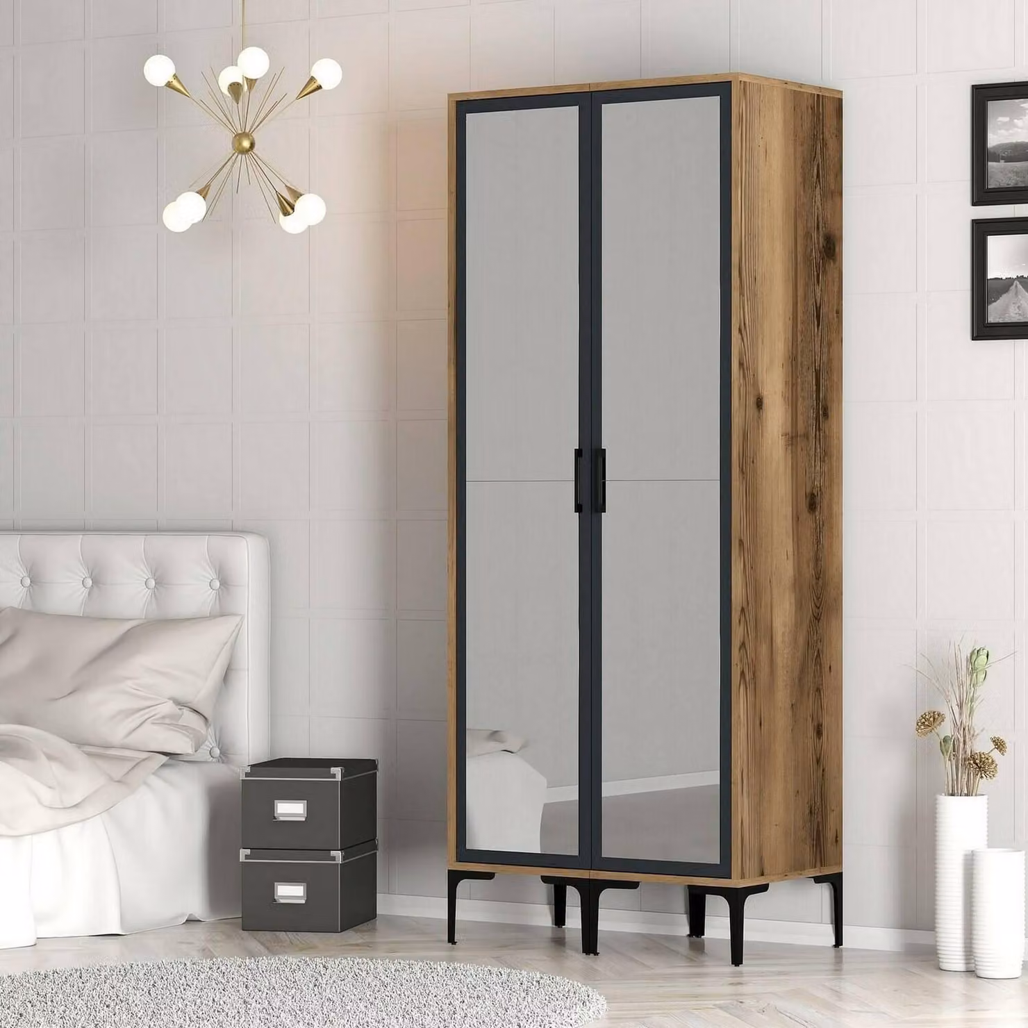 Dmora Guardaroba 2 Ante Bagnone 47.5x201.4h cm Nero Antracite, Appendiabiti 2 Ante