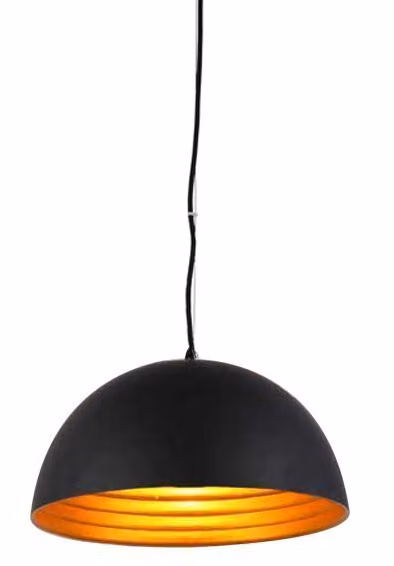 Apparecchio a sospensione classico con nervature dorate Modena, Variante: Ø 500 x 250 x 1070 mm, E27, 60 W, nero, oro