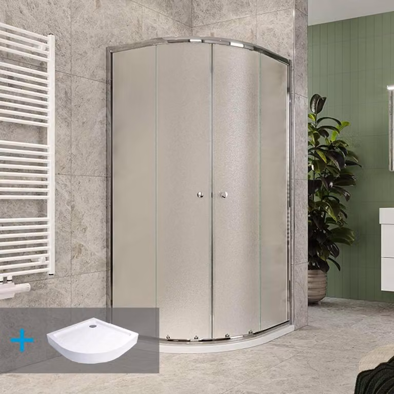 Set doccia Mereo di Kory Lite, a quarto di cerchio, 90 cm, cromo ALU, vetro Grape e piatto SMC - CK35131ZH