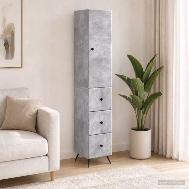 Set di 2 armadi moderni vidaXL in legno e metallo grigio opaco con ante scorrevoli e ripiani interni, L/P/H: 34,5 x 34,5 x 90 cm