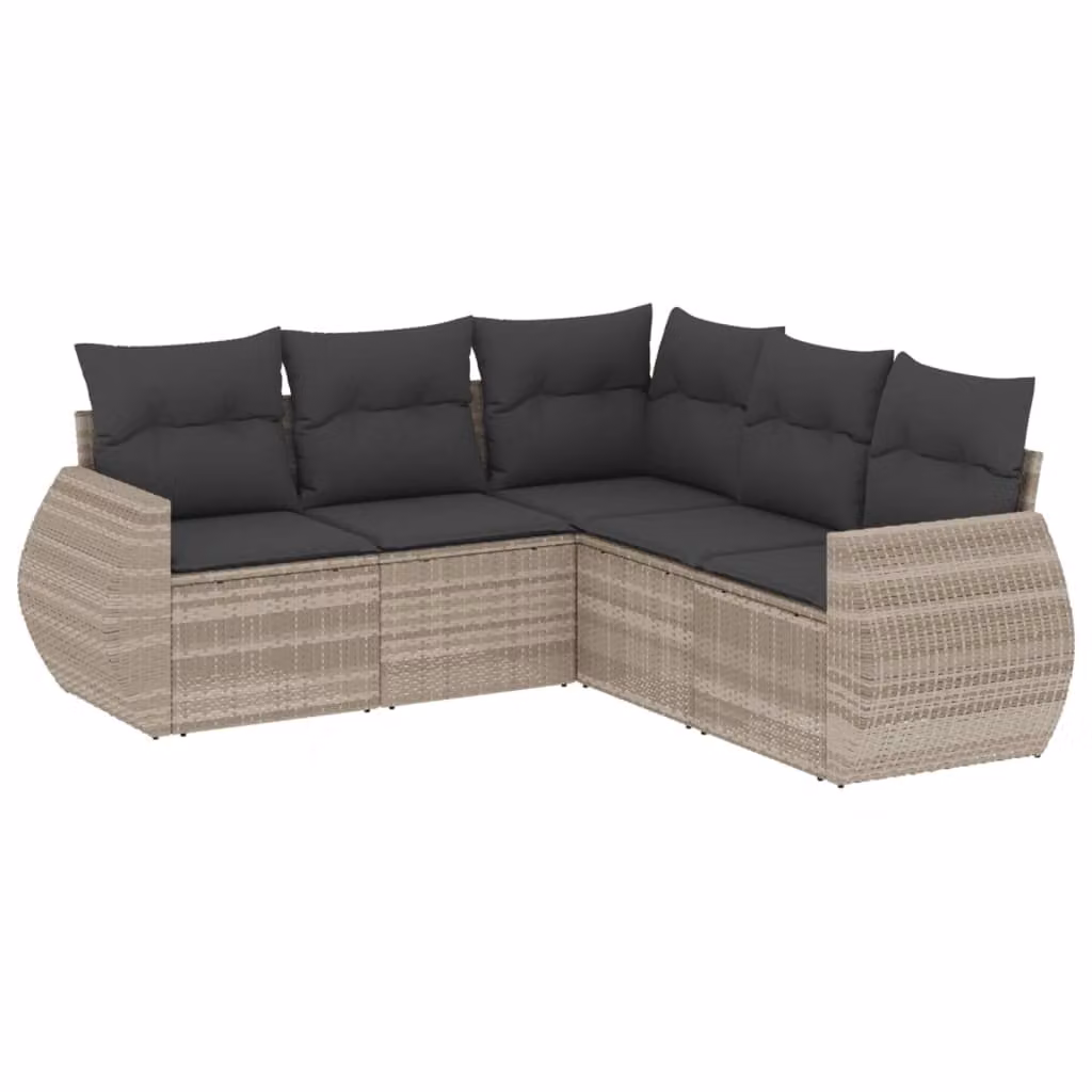 Set Divano da Giardino 5pz con Cuscini Grigio Chiaro Polyrattan