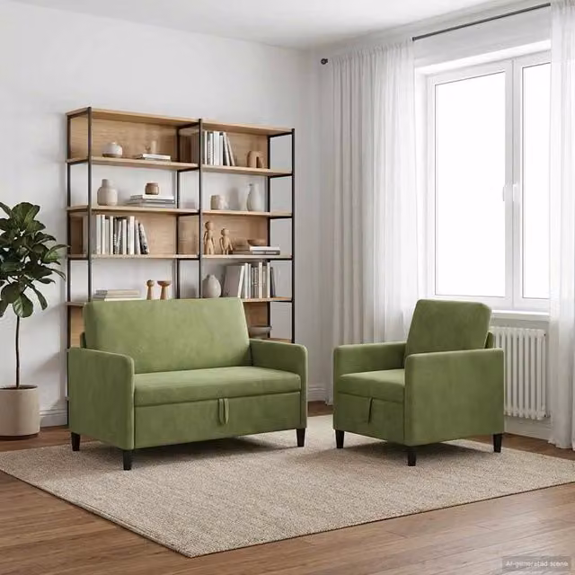 Set di Divani con Storage 2 pz Verde chiaro Poliestere 3429165