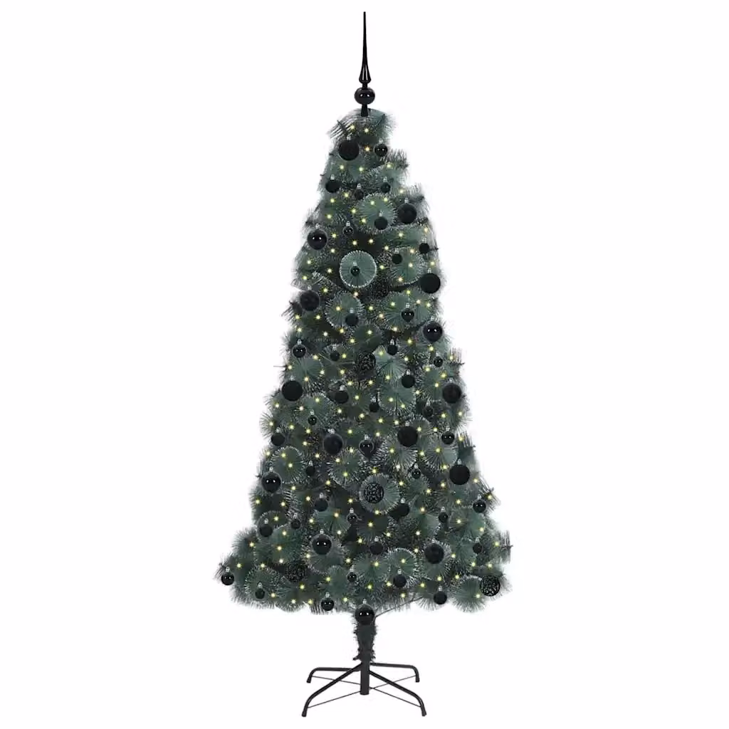 Albero di Natale artificiale preilluminato con LED luce bianca calda e set di palline verde moderno vidaXL – 2