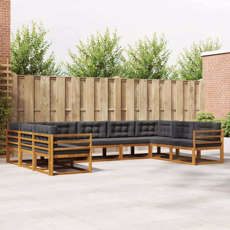 vidaXL Set di divani da esterno a L in legno di acacia, 9 pezzi, Beige e Antracite