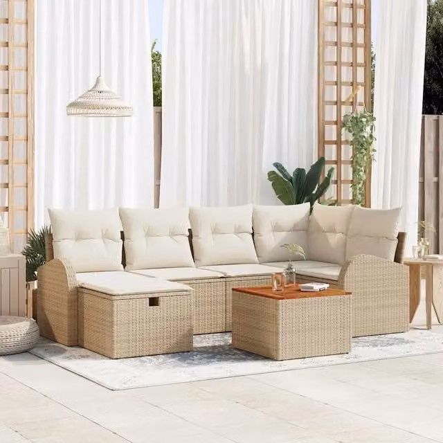 Set Divano da Giardino 7 pz Beige polyrattan 3359512