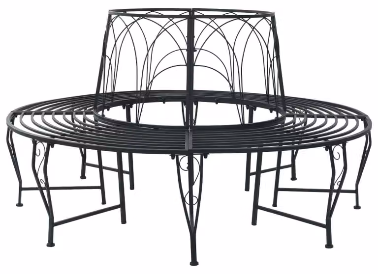 Panca da esterno per 8 persone, diametro 160 cm, altezza 89 cm, in acciaio, colore nero, forma rotonda