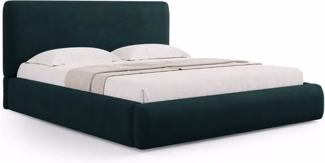 Letto con cassettone e testiera Colonel di Cosmopolitan Design in ciniglia verde bottiglia L/P/H: 140 x 200 x 106 cm