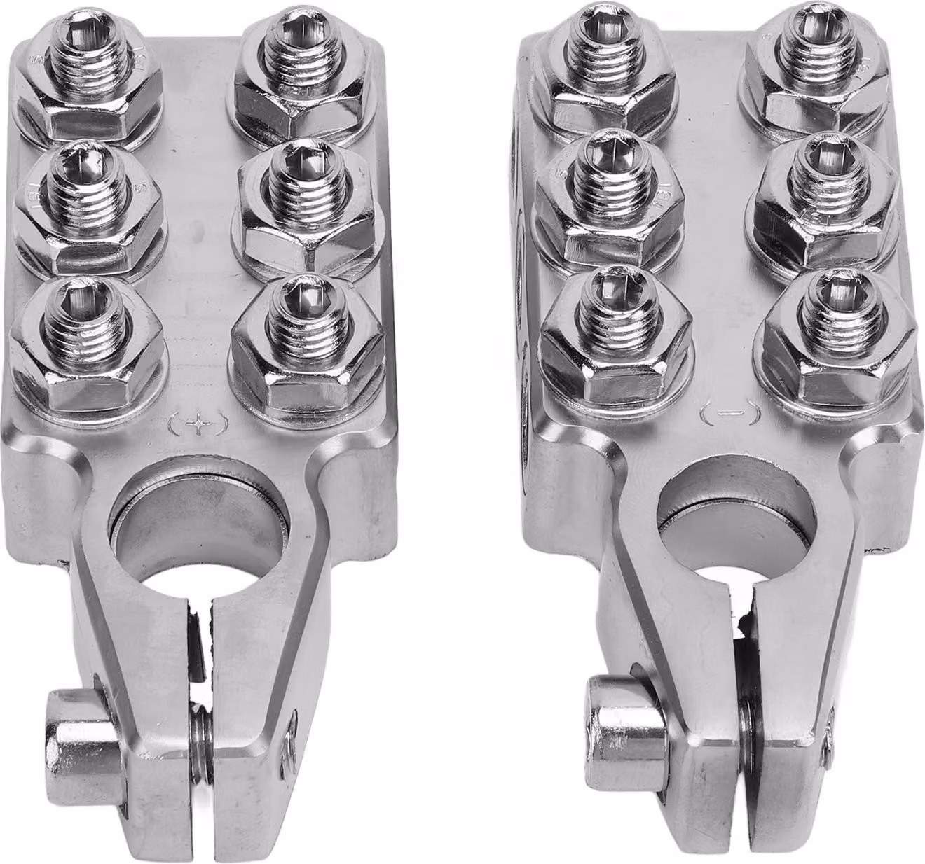 2 terminali a morsetto per batteria a 12 poli, blocco di distribuzione, barra collettrice, da 8 AWG a 4/0 (XL) AWG per SAE DIN EN, parte superiore conica