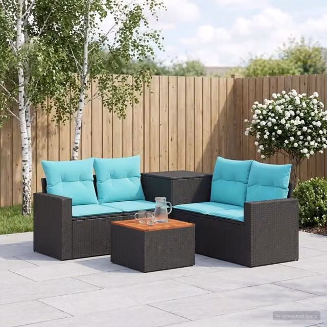 Set di divani 6 pz Nero e Blu 55 x 55 x 37 cm 3447399