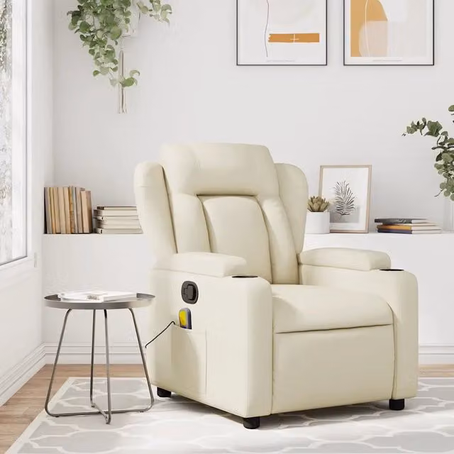 Poltrona relax reclinabile vidaXL in similpelle beige con braccioli e leva manuale
