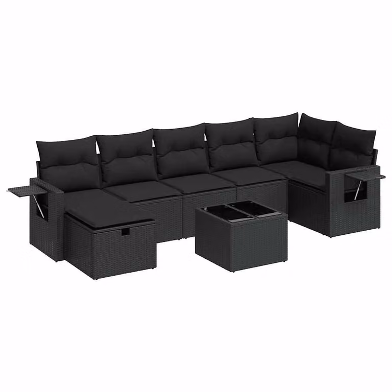 Set Divani da Giardino con Cuscini 8 pz Nero in Polyrattan