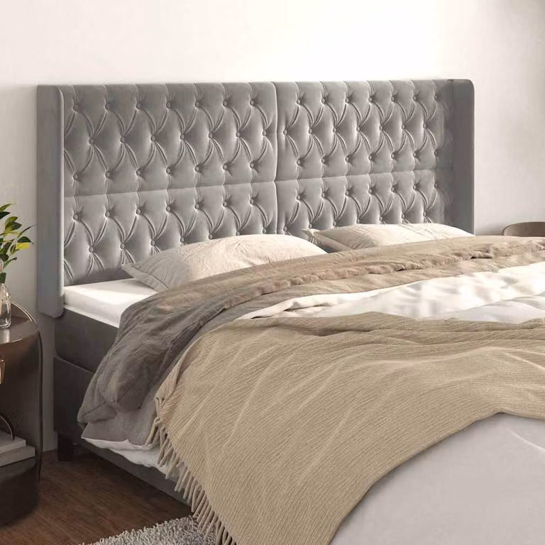 Testiera ad Orecchio vidaXL in Velluto Grigio con Struttura in Legno L/P/H: 183 x 16 x 118/128 cm