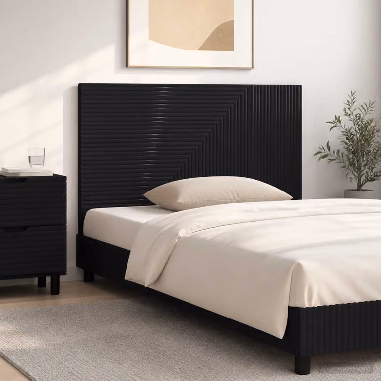 Testiera da muro vidaXL HAARLEM nera con ripiano integrato e pannello imbottito in tessuto, L: 100 cm, H: 50 cm, P: 8,85 cm