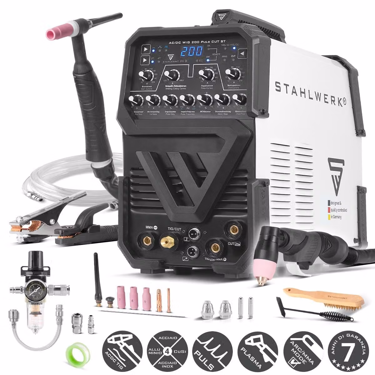 STAHLWERK Saldatrice 3 in 1 Combi AC/DC TIG 200 Pulse CUT ST - 200 A, adatta per MMA, alluminio e lamiere sottili, con funzione CUT 45 A