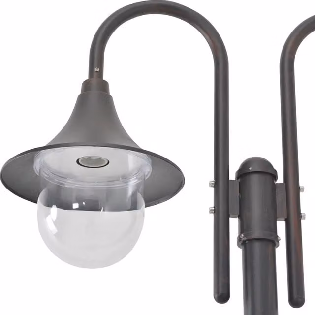 Lampione da giardino in alluminio e PVC con 2 lampade E27, colore bronzo, Altezza: 220 cm