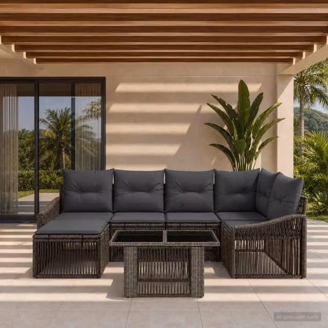 Set Divano da Giardino 7 pz Grigio e Grigio Scuro polyrattan 3437282