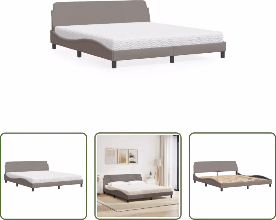 The Living Store Letto con materasso Taupe 180x200 cm in tessuto
