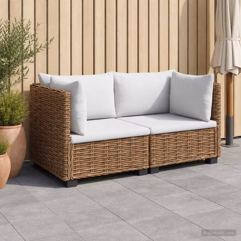 Set Lounge da Giardino vidaXL GENDT in Polyrattan con Cuscini, Design a L, Colore Rattan Naturale