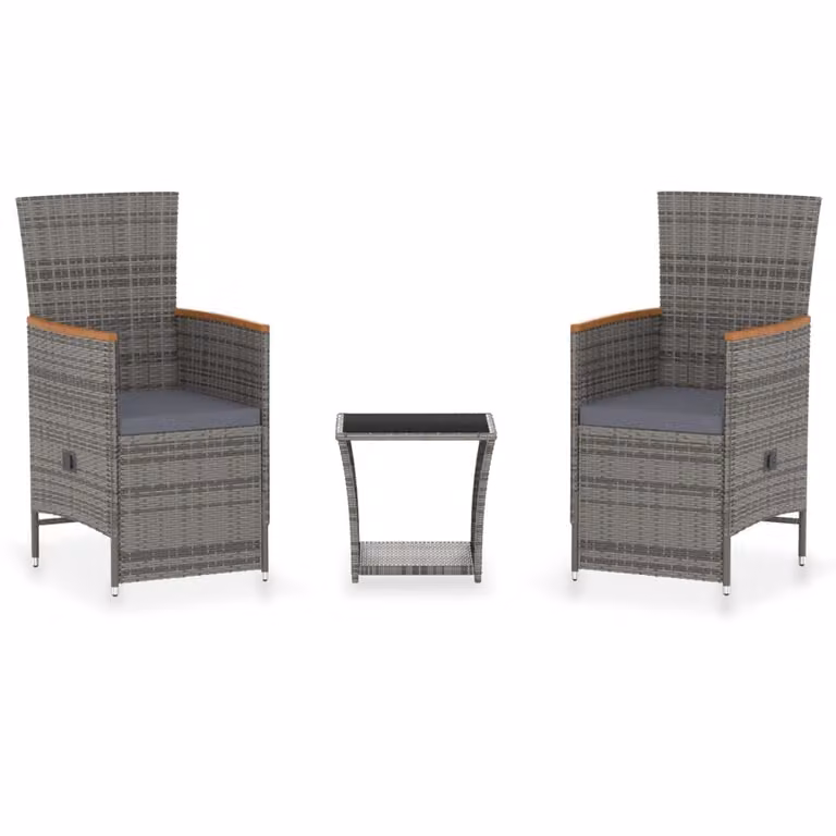 Set Divani da Giardino 3 pz con Cuscini in Polyrattan Grigio