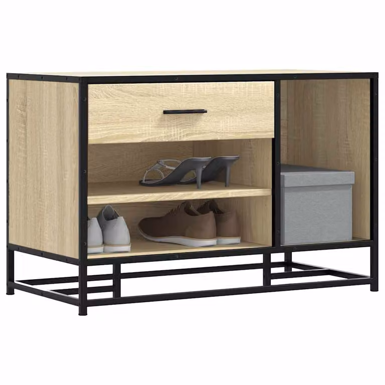Panca portaoggetti e porta scarpe vidaXL in stile industriale, Rovere, Legno e Metallo, L: 60,0 cm, P: 40,0 cm, H: 53,5 cm