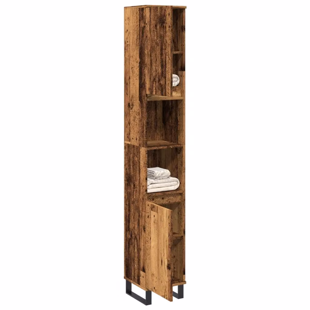 Armadietto da bagno sospeso vidaXL in stile industriale color marrone con ante a battente e ripiani interni, L/P/H: 30 x 30 x 190 cm