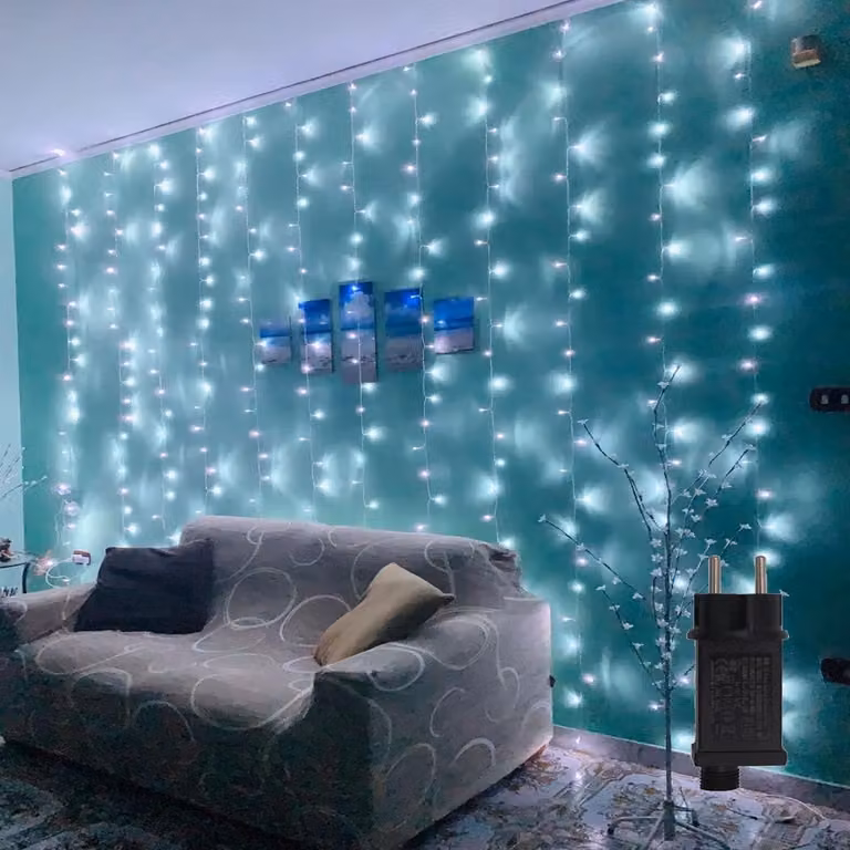 Tenda luminosa a LED, 300 LED, 3x3 metri, 8 modalità, luce bianca fredda