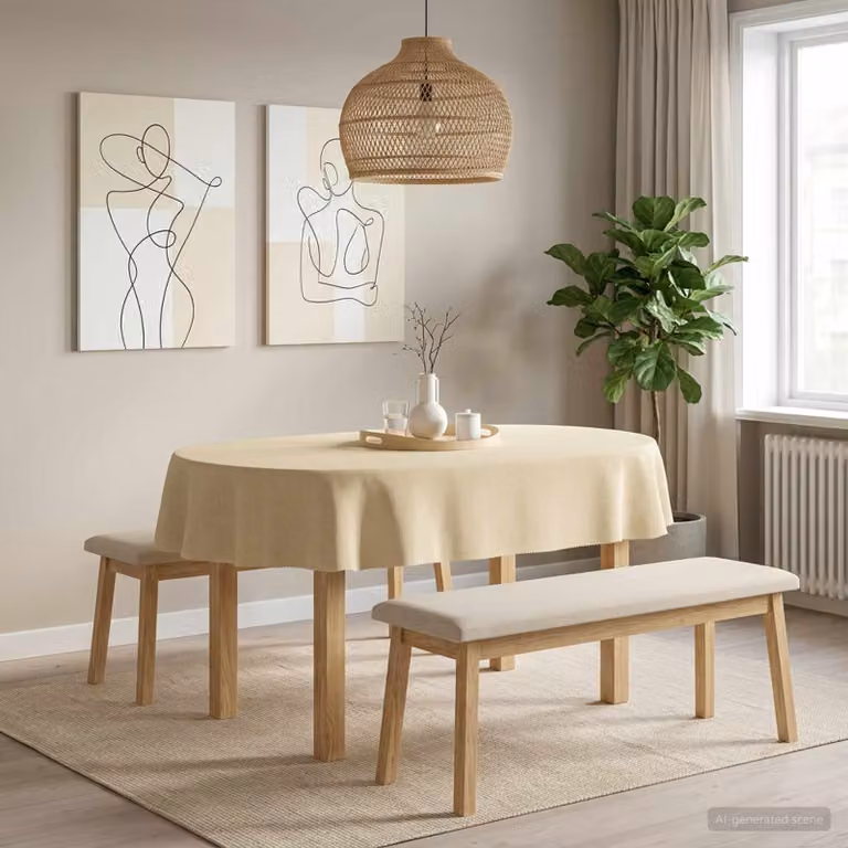 Tovaglia da Tavolo Ovale vidaXL in Poliestere, Colore Bianco Crema, Idrorepellente e Lavabile in Lavatrice, L: 130 cm x P: 220 cm