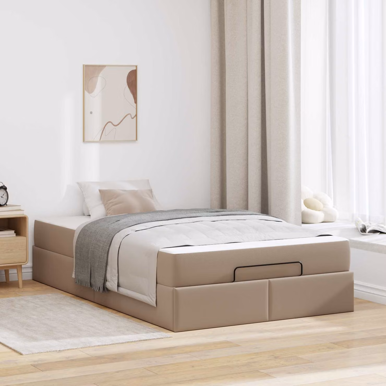 Set letto con struttura e 2 materassi vidaXL in ecopelle color tanno e beige, L/P/H: 200 x 120 x 43,5 cm