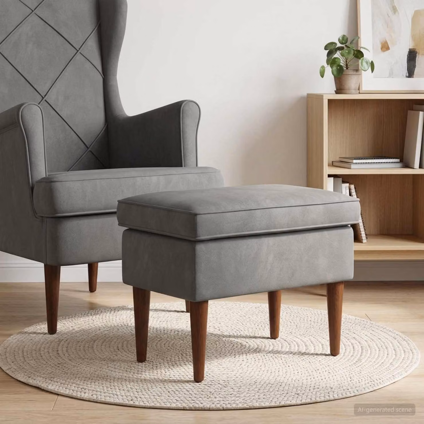 Poggiapiedi vidaXL in velluto grigio scuro con struttura in legno, L 55 cm x P 35 cm x H 41 cm