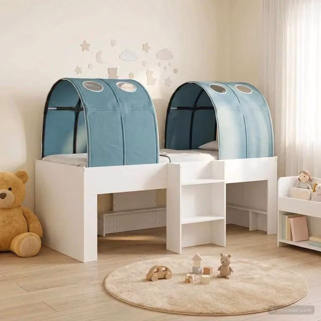 Letto con Tunnel 3 pz Bianco e azzurro Legno ingegnerizzato 3423522