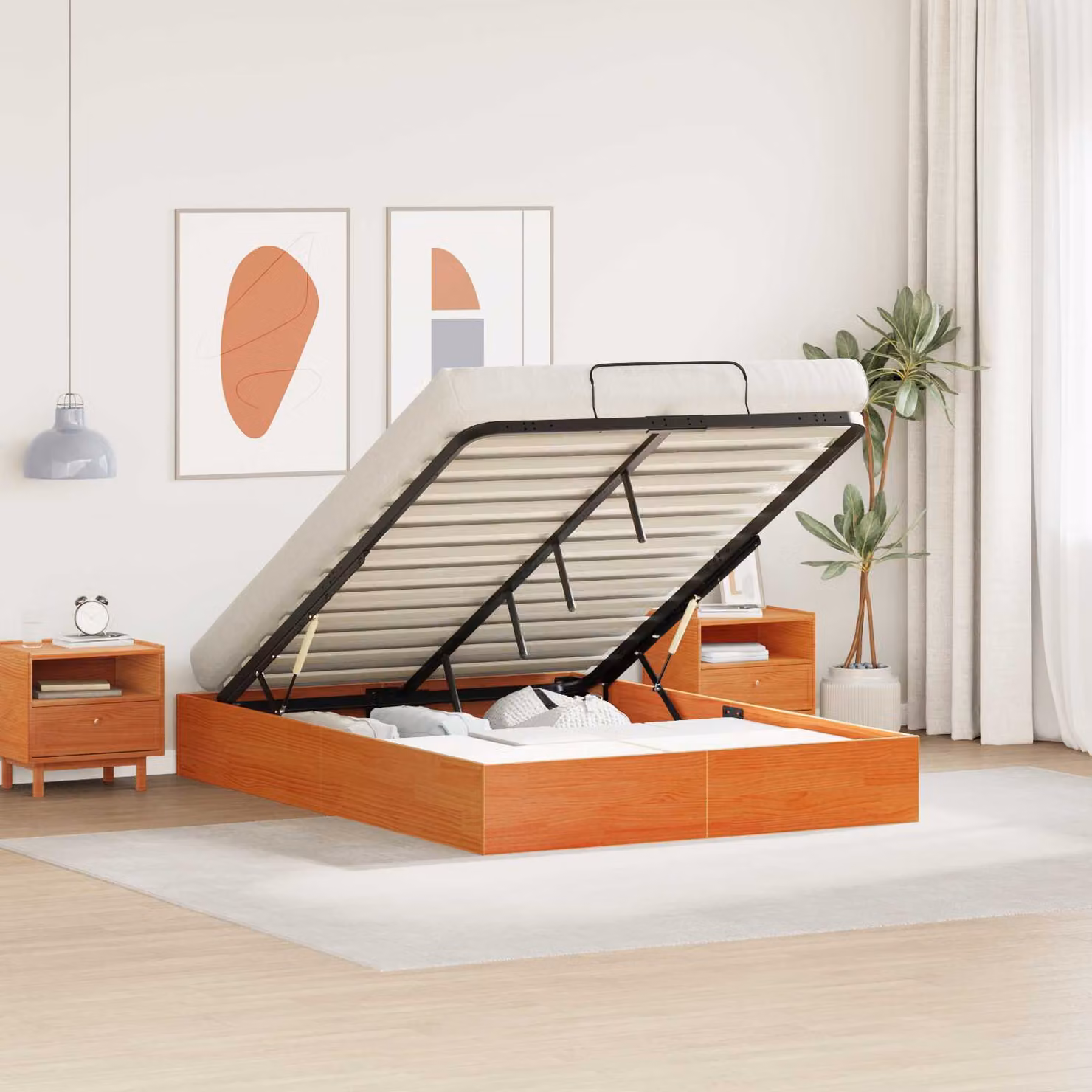 vidaXL Letto Ottomano in Legno di Pino con Contenitore, Marrone Cera, L/P/H: 200 x 120 x 121 cm