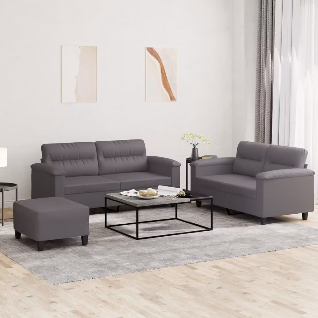Maison Exclusive - Set divano 3 pezzi con cuscini, grigio, ecopelle