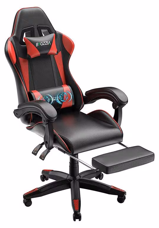 Sedia da gaming, sedia da scrivania, sedia da ufficio ergonomica con funzione massaggio e poggiapiedi, sedie da ufficio, sedia da PC per lavoro e relax, rossa