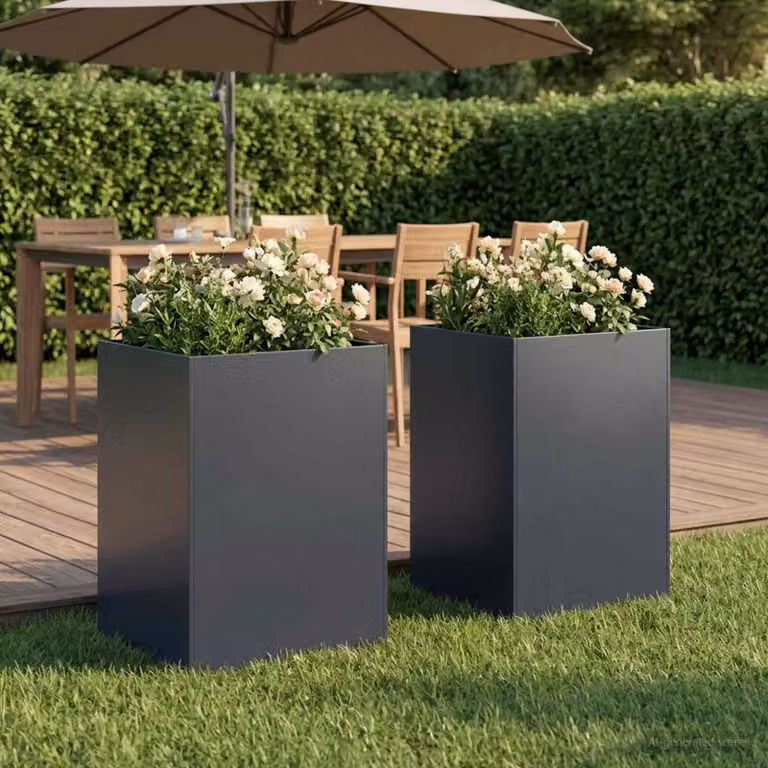 Set di 2 vasi da giardino vidaXL in metallo colore antracite L/P/H: 40 x 40 x 75 cm