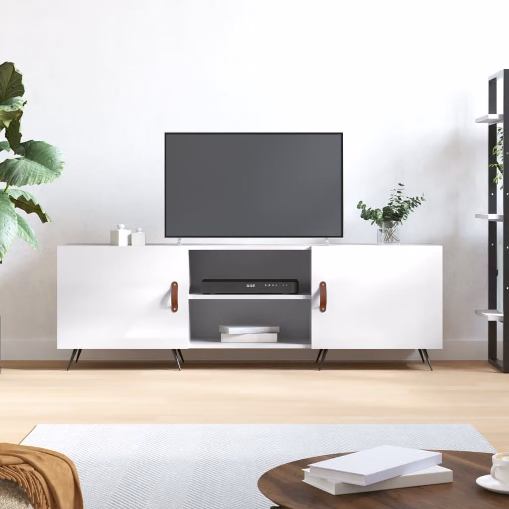 vidaXL Mobile Porta TV Moderno Bianco Lucido in Legno e Metallo L 150 cm x P 30 cm x H 50 cm